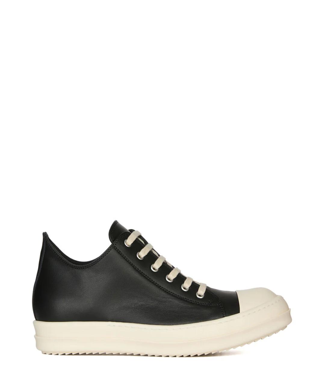 RICK OWENS Черные кожаные низкие кроссовки / кеды, фото 1