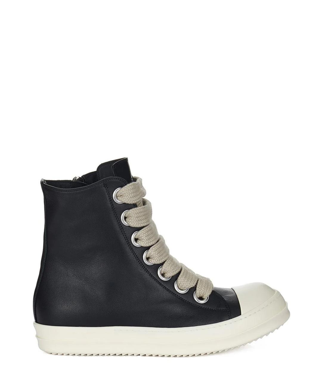 RICK OWENS Черные кожаные высокие кроссовки / кеды, фото 1