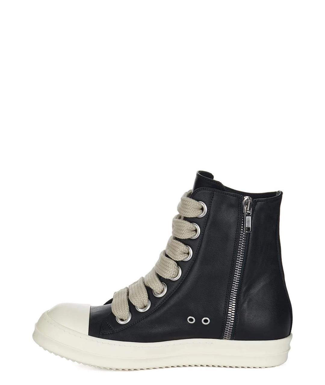 RICK OWENS Черные кожаные высокие кроссовки / кеды, фото 4