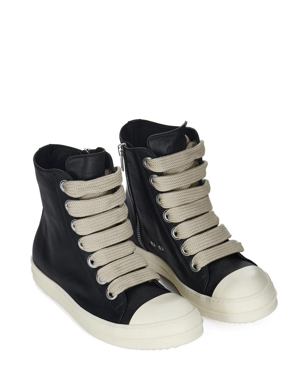 RICK OWENS Черные кожаные высокие кроссовки / кеды, фото 2