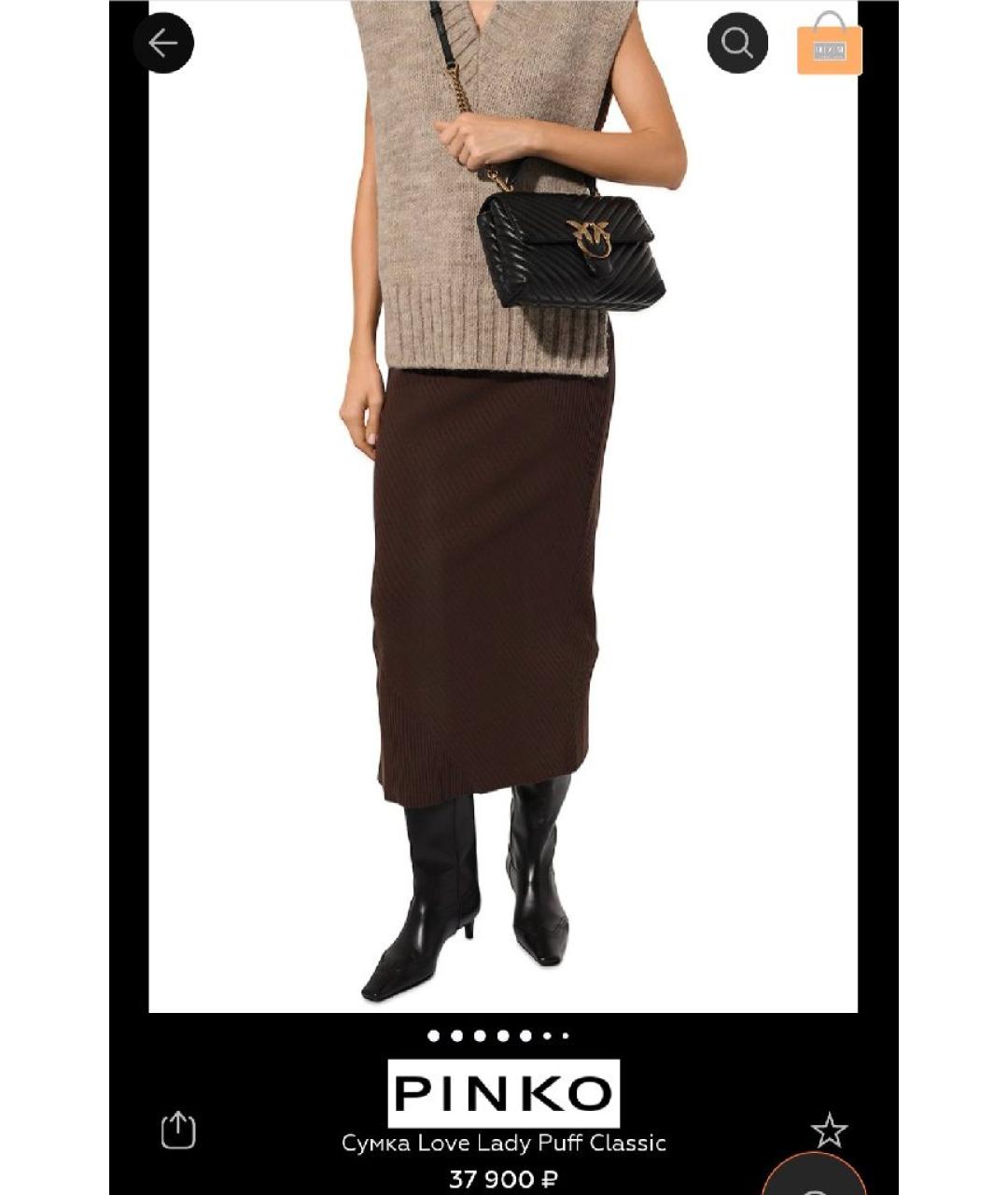 PINKO Черная кожаная сумка с короткими ручками, фото 5