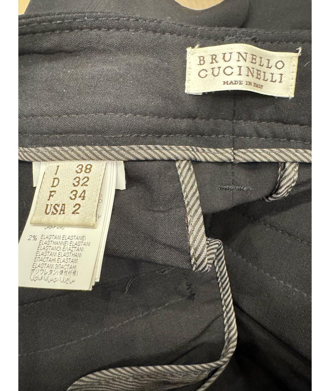 BRUNELLO CUCINELLI Черные шерстяные прямые брюки, фото 3