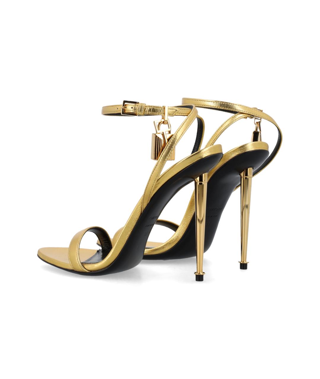TOM FORD Золотые кожаные босоножки, фото 3