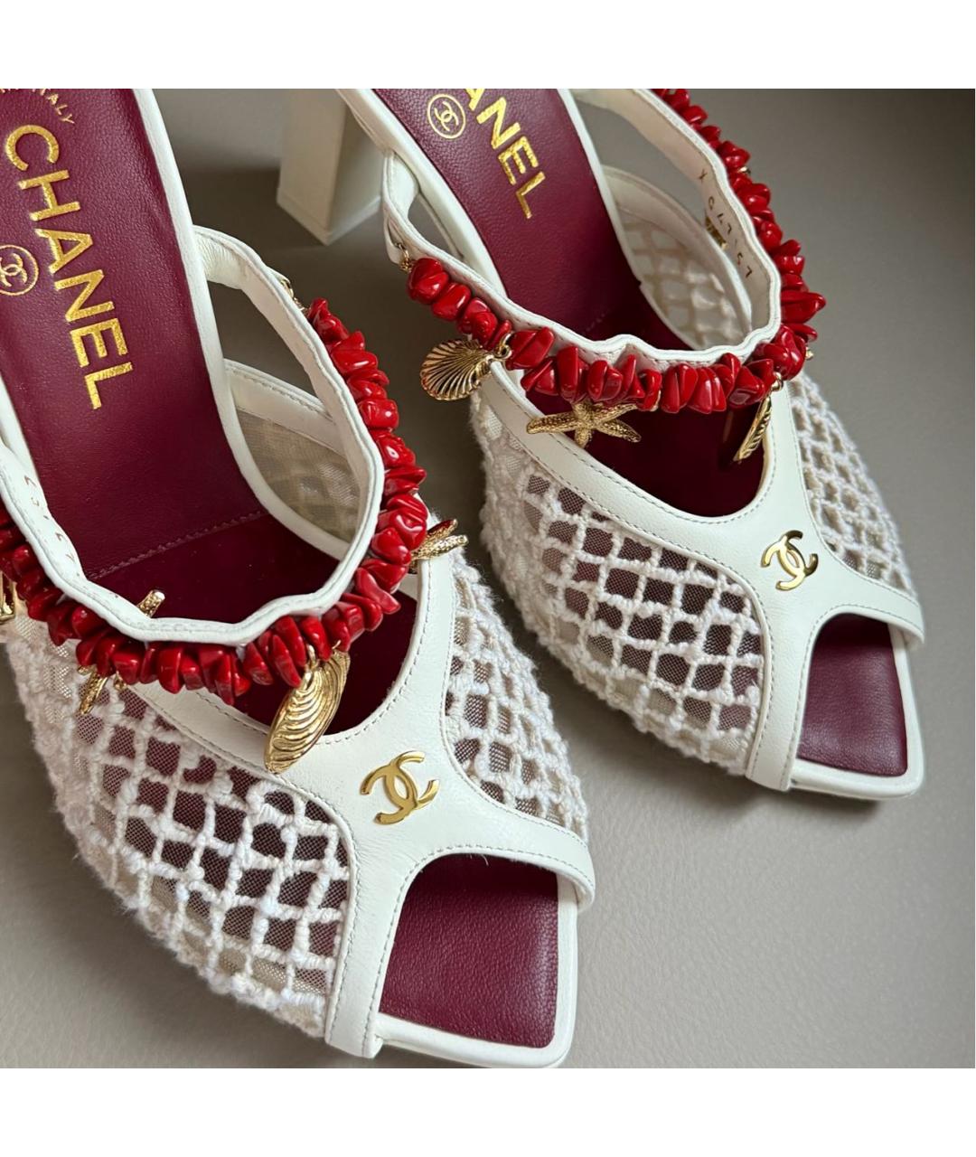CHANEL Белые кожаные босоножки, фото 6