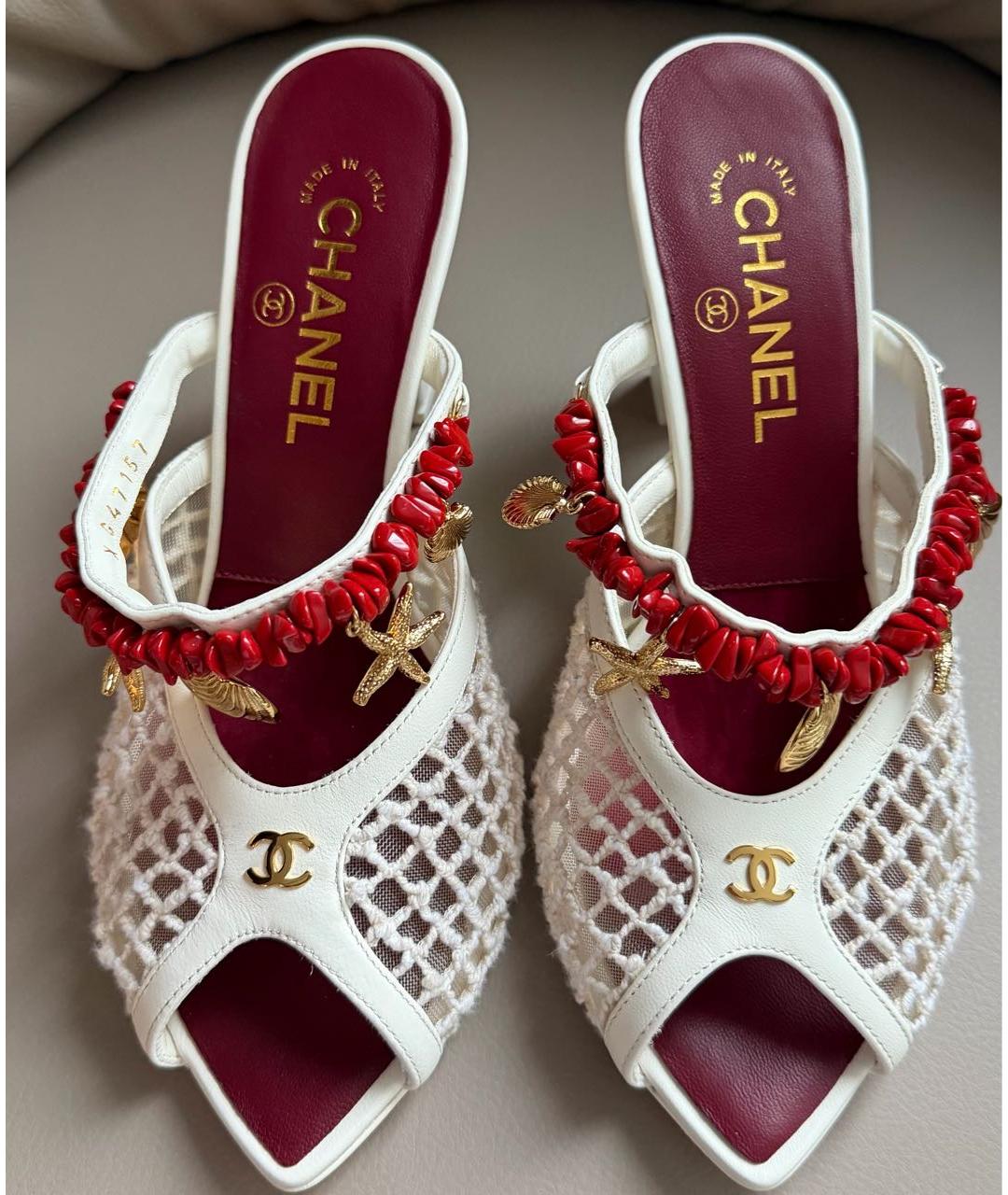 CHANEL Белые кожаные босоножки, фото 2