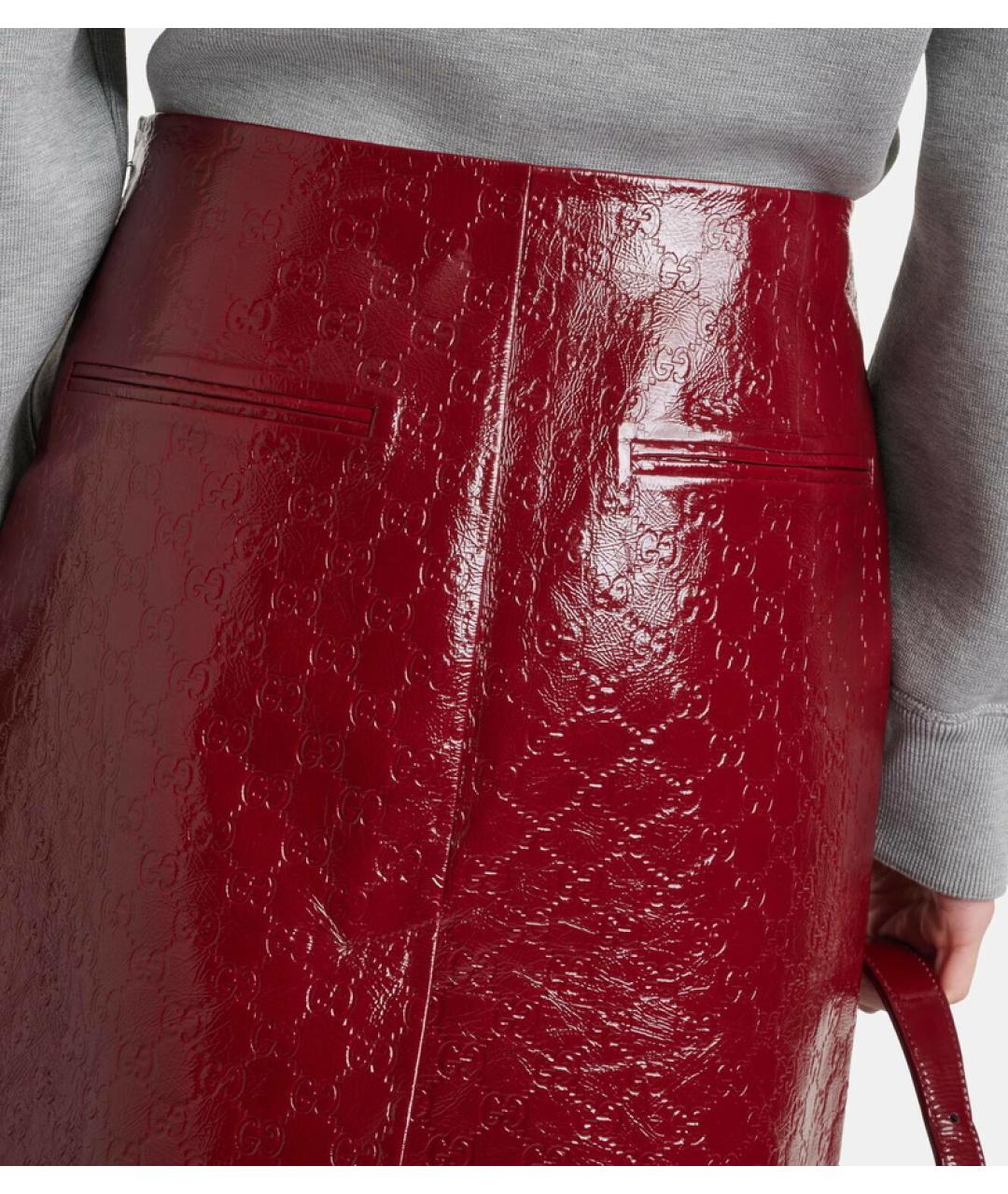 GUCCI Красная кожаная юбка миди, фото 7