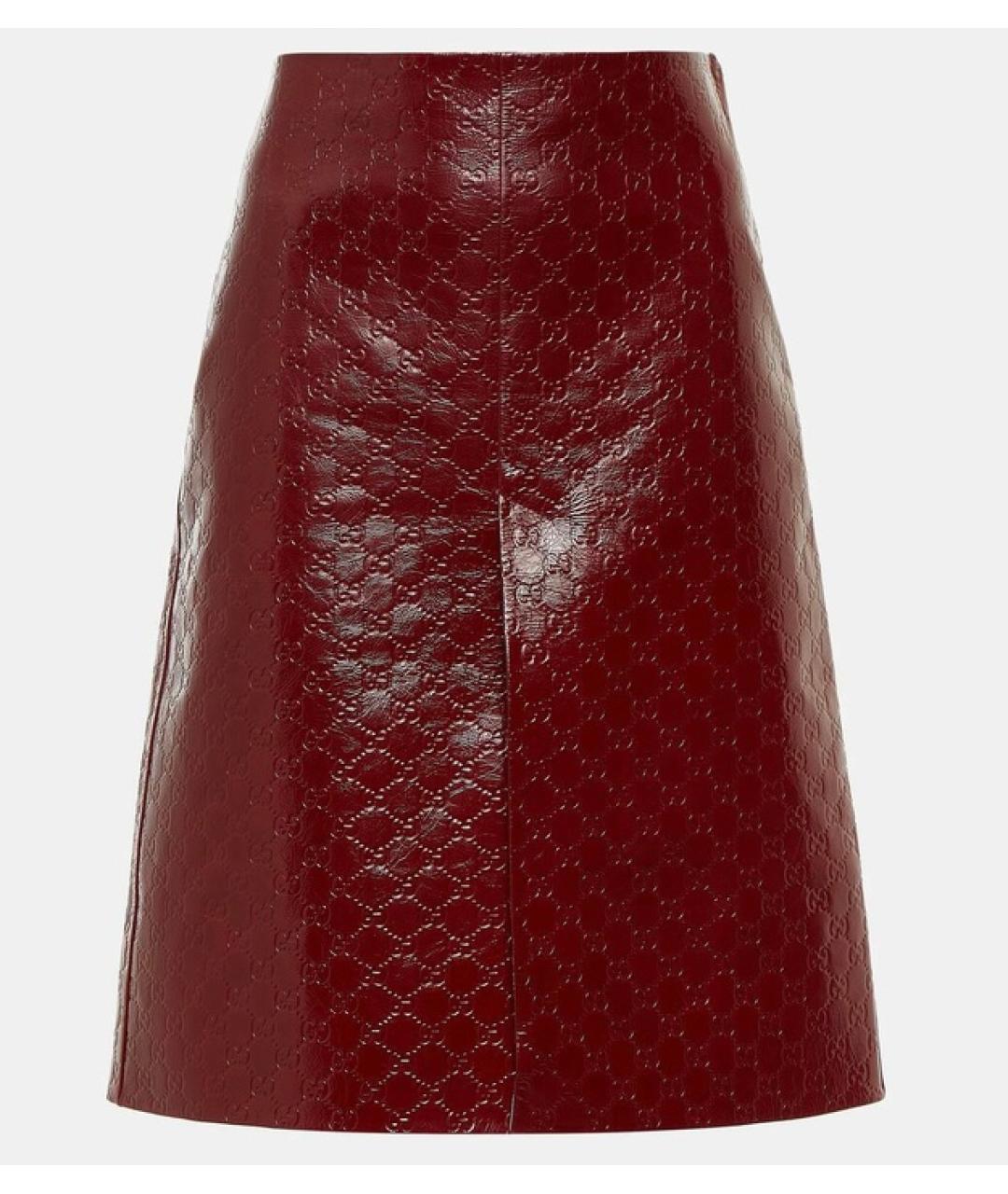 GUCCI Красная кожаная юбка миди, фото 10