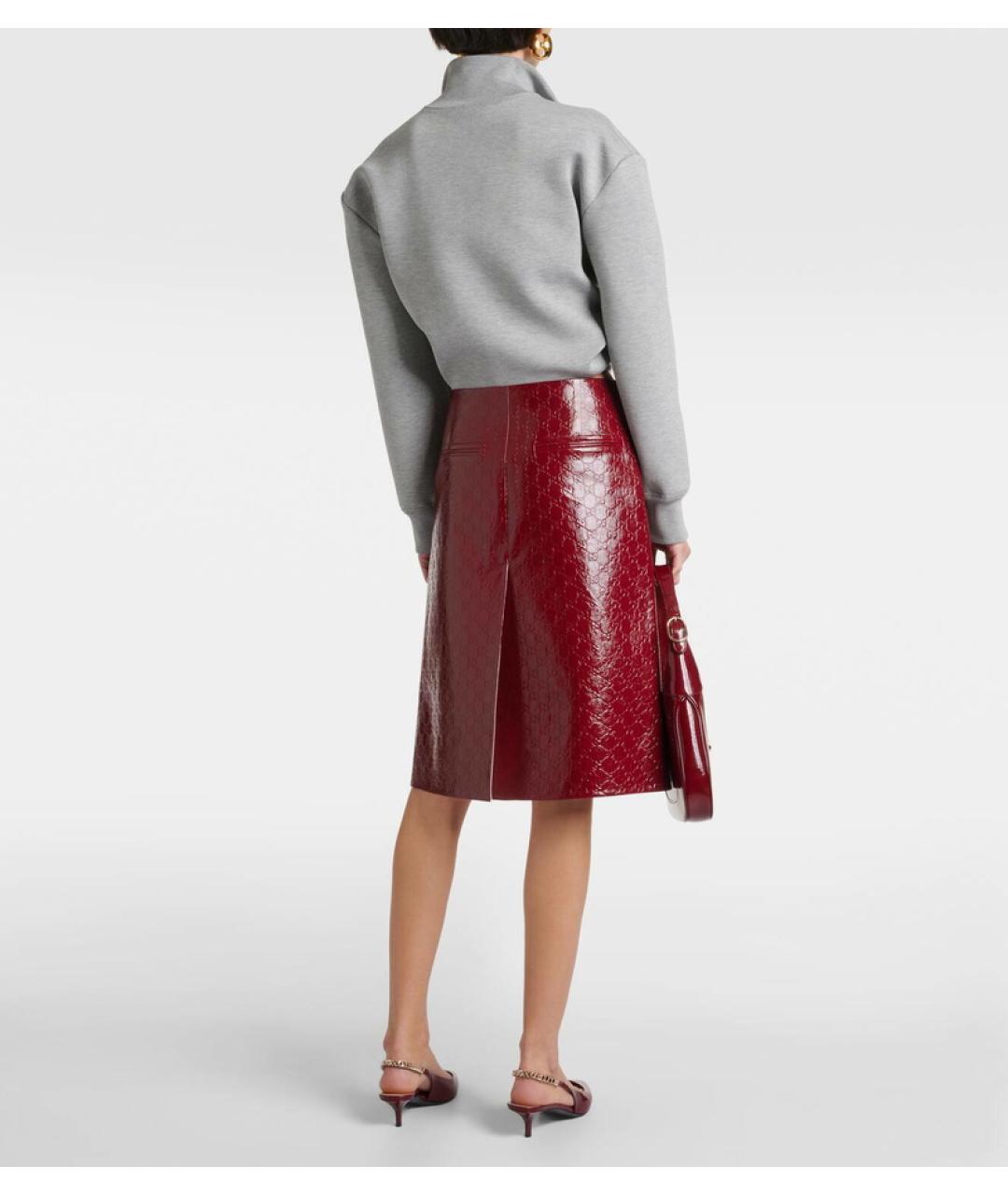 GUCCI Красная кожаная юбка миди, фото 4