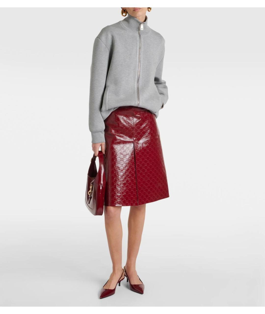 GUCCI Красная кожаная юбка миди, фото 3