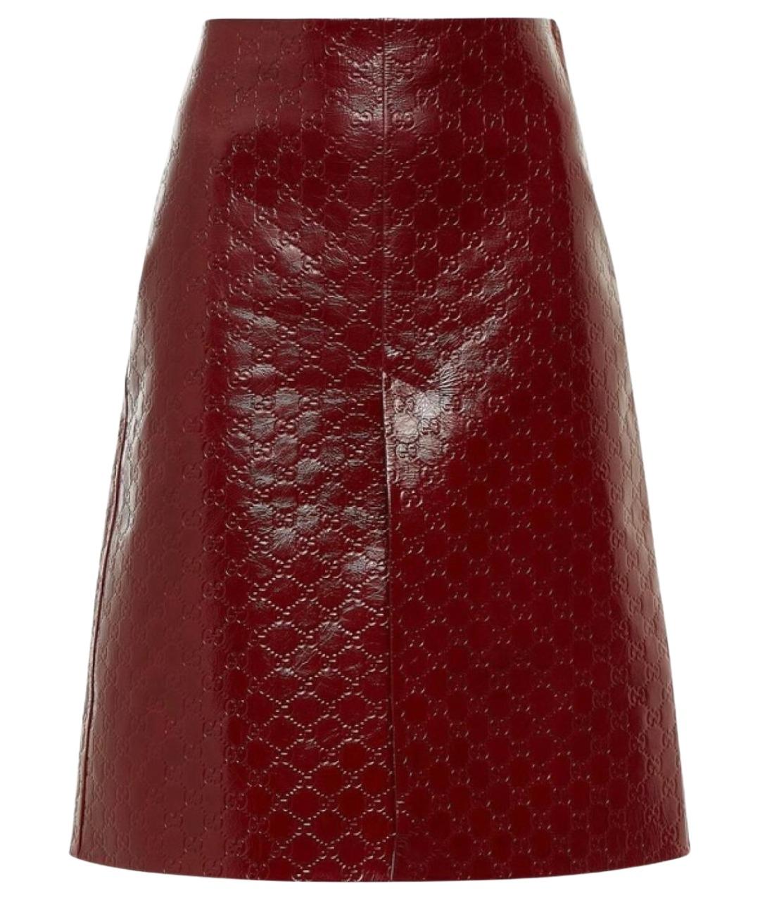 GUCCI Красная кожаная юбка миди, фото 1