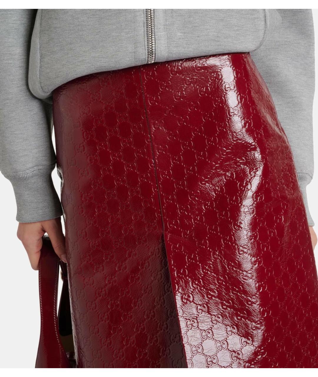 GUCCI Красная кожаная юбка миди, фото 6