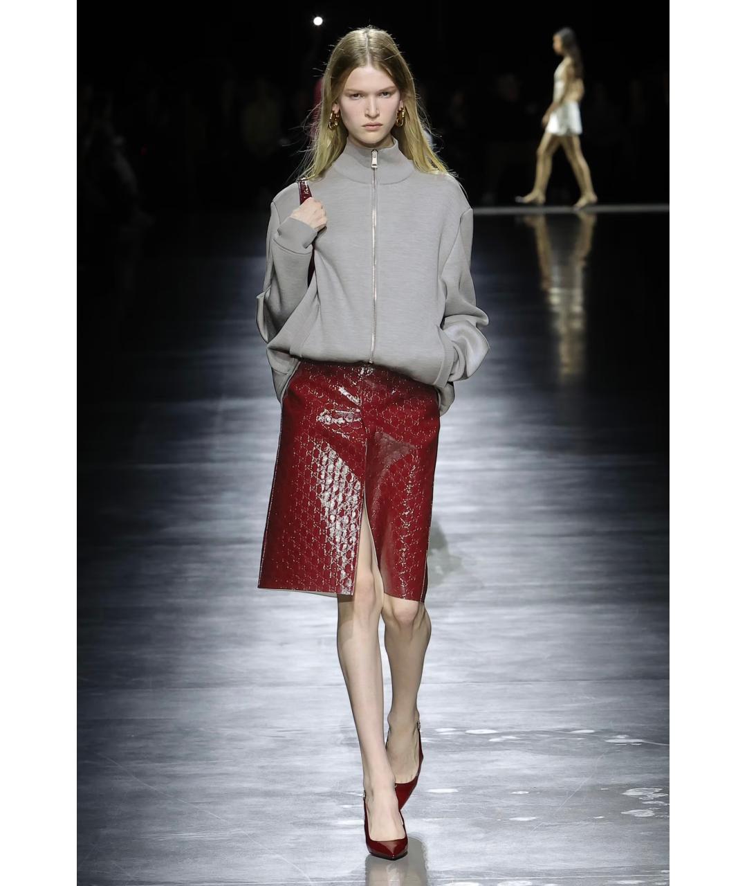 GUCCI Красная кожаная юбка миди, фото 8