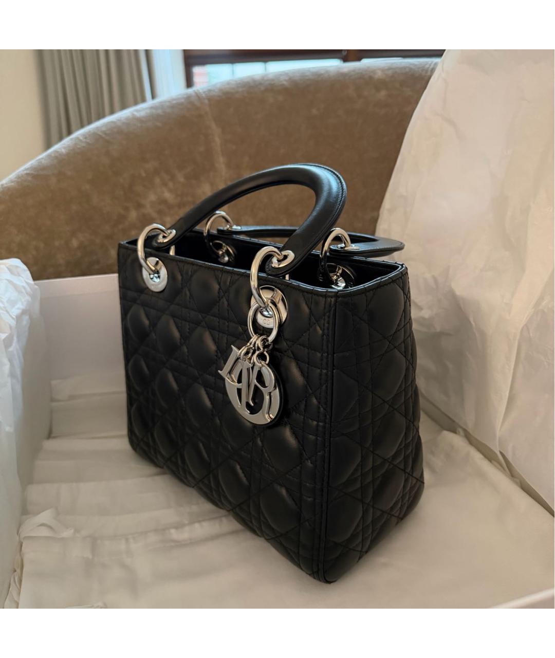 CHRISTIAN DIOR Черная кожаная сумка с короткими ручками, фото 7