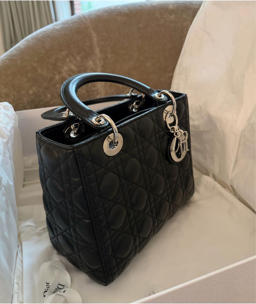 CHRISTIAN DIOR Черная кожаная сумка с короткими ручками, фото 3