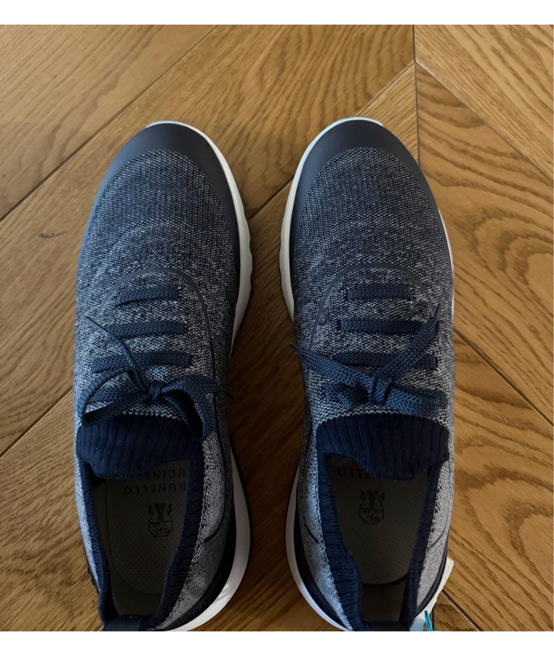 BRUNELLO CUCINELLI Темно-синие текстильные низкие кроссовки / кеды, фото 3