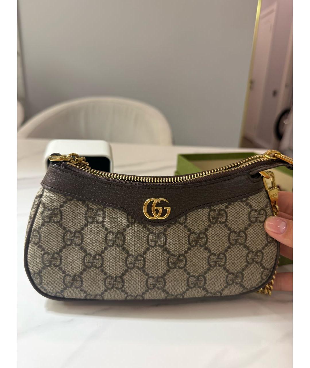 GUCCI Коричневая кожаная сумка с короткими ручками, фото 5