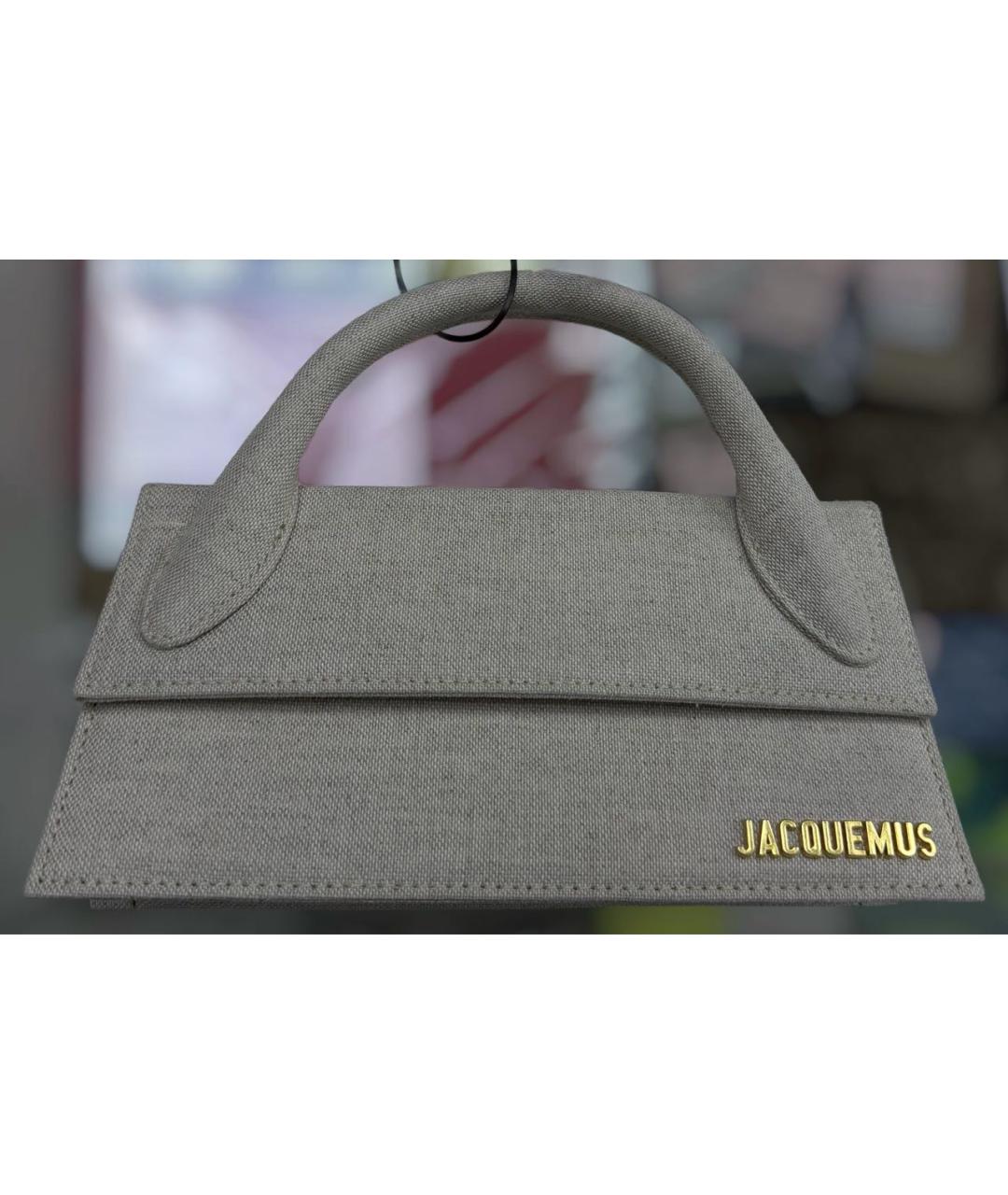 JACQUEMUS Серая льняная сумка с короткими ручками, фото 2