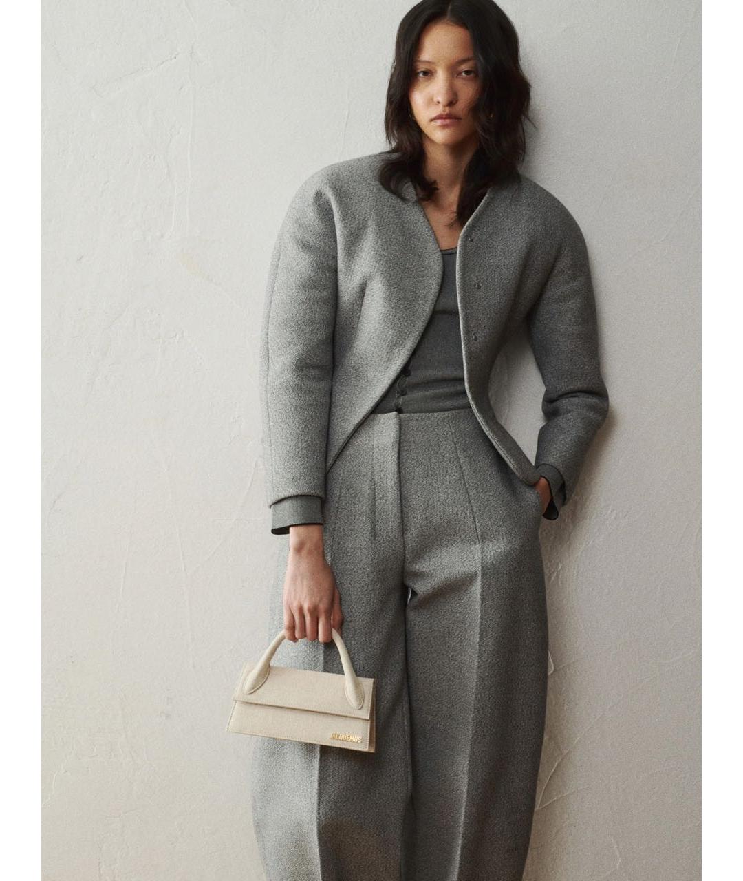 JACQUEMUS Серая льняная сумка с короткими ручками, фото 8