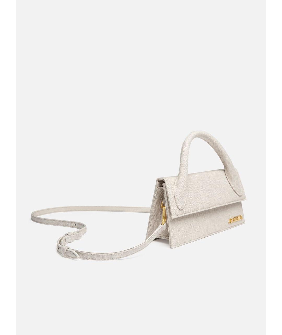 JACQUEMUS Серая льняная сумка с короткими ручками, фото 6