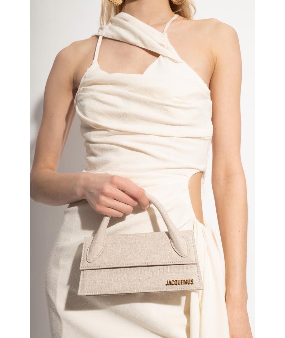 JACQUEMUS Серая льняная сумка с короткими ручками, фото 7