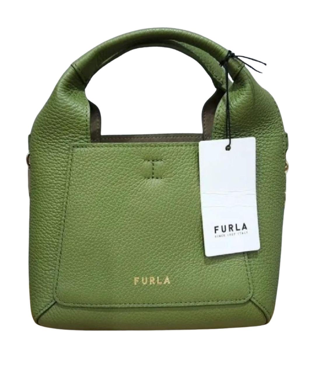 FURLA Зеленая кожаная сумка с короткими ручками, фото 1