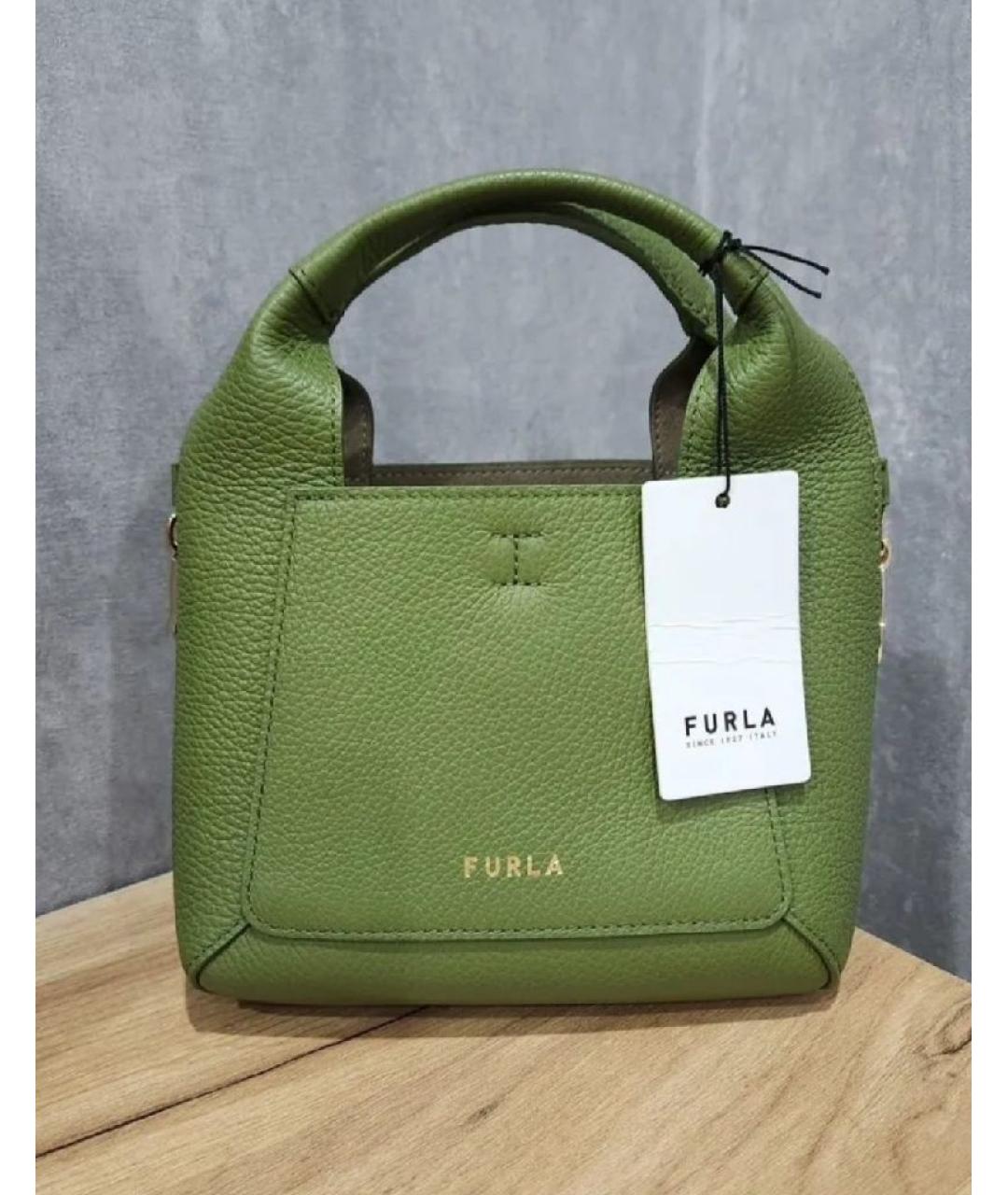 FURLA Зеленая кожаная сумка с короткими ручками, фото 5