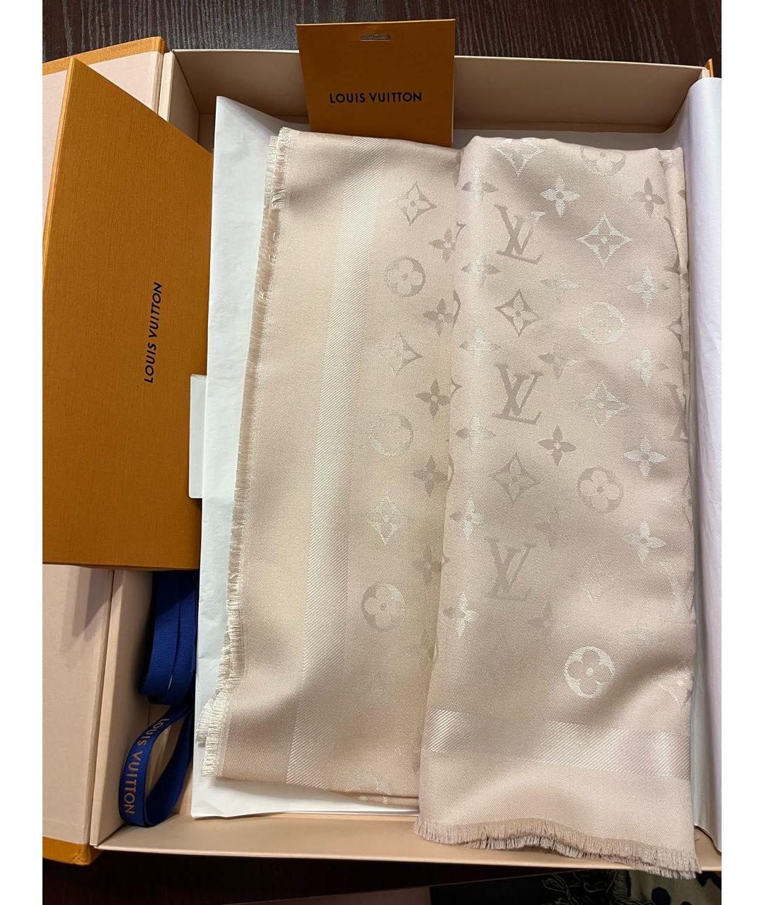 LOUIS VUITTON Бежевый шерстяной платок, фото 5