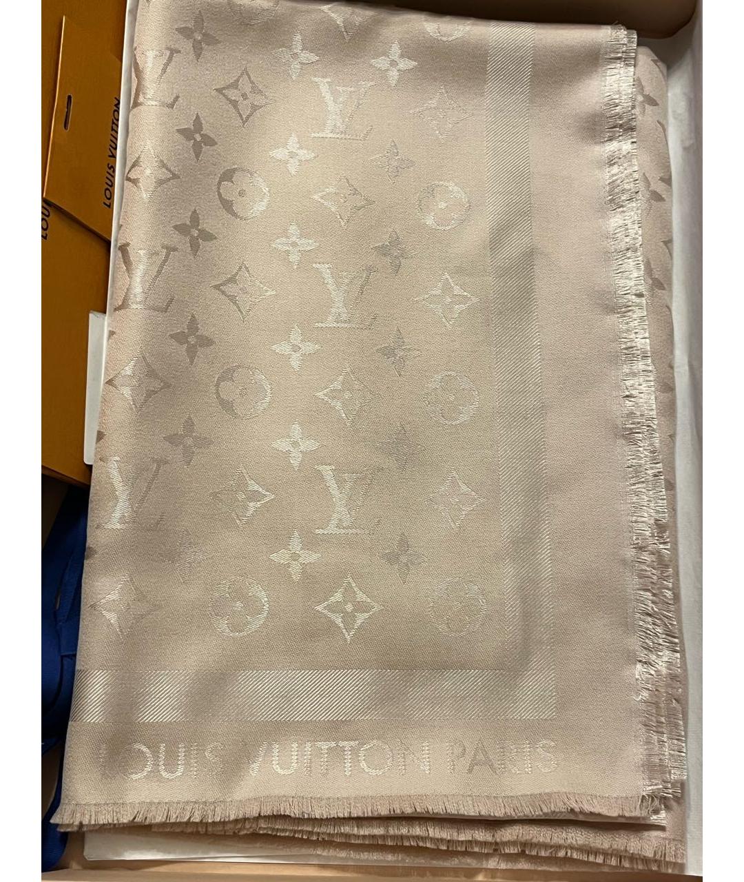 LOUIS VUITTON Бежевый шерстяной платок, фото 7