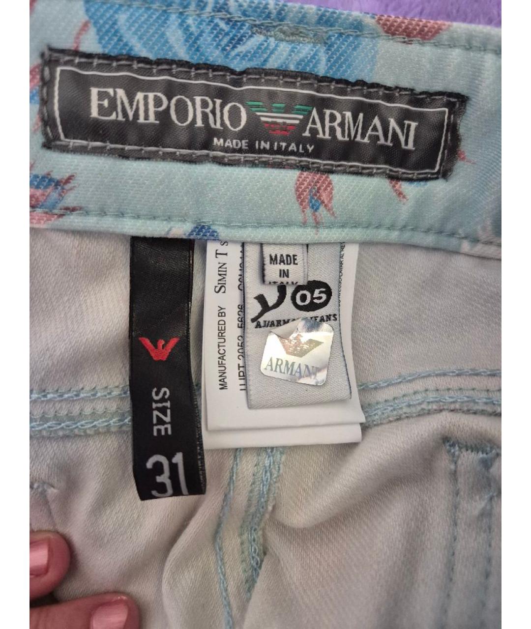 EMPORIO ARMANI Голубые хлопковые брюки узкие, фото 3