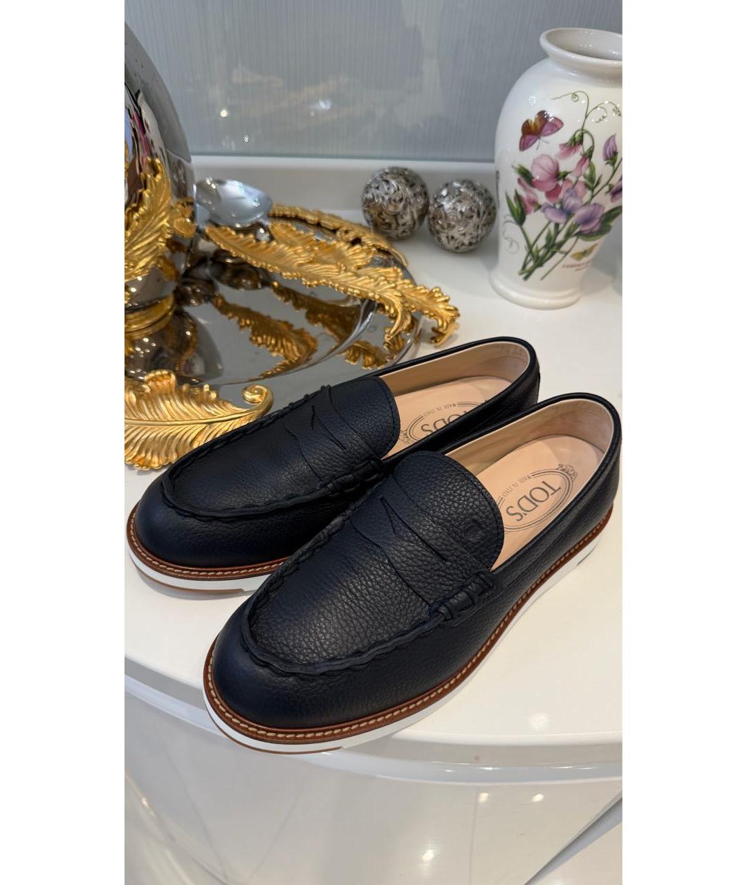TOD'S Темно-синие кожаные мокасины, фото 2
