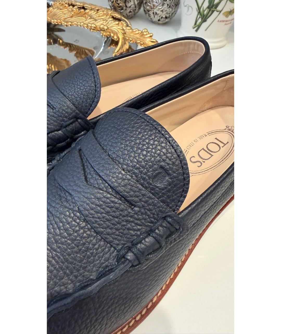 TOD'S Темно-синие кожаные мокасины, фото 3