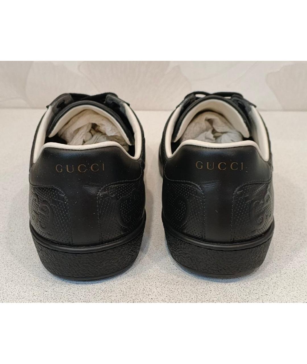 GUCCI Черные кожаные низкие кроссовки / кеды, фото 4