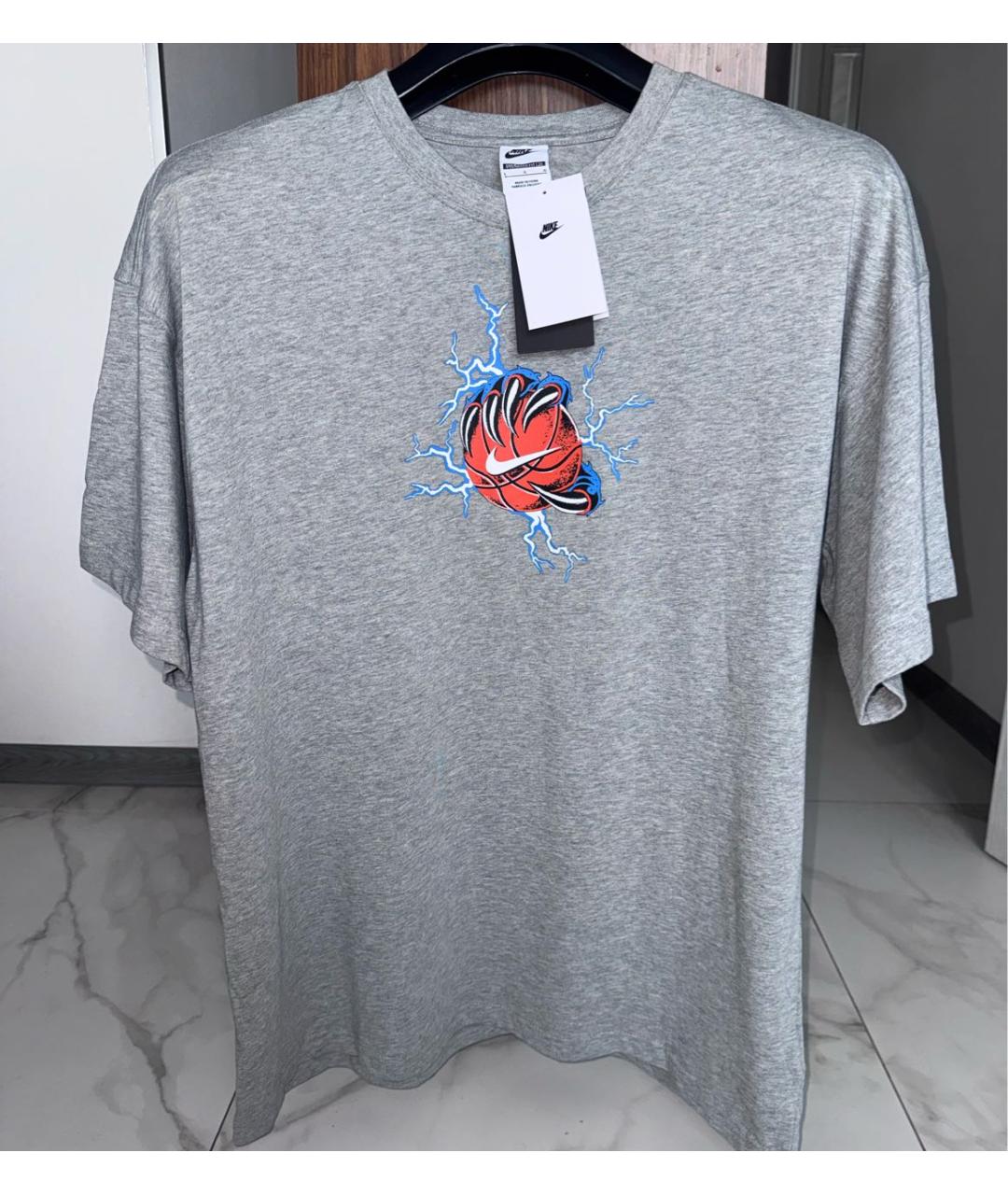 NIKE Серая хлопковая футболка, фото 3