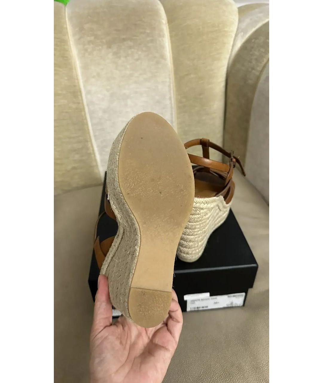 SAINT LAURENT Коричневые кожаные босоножки, фото 4