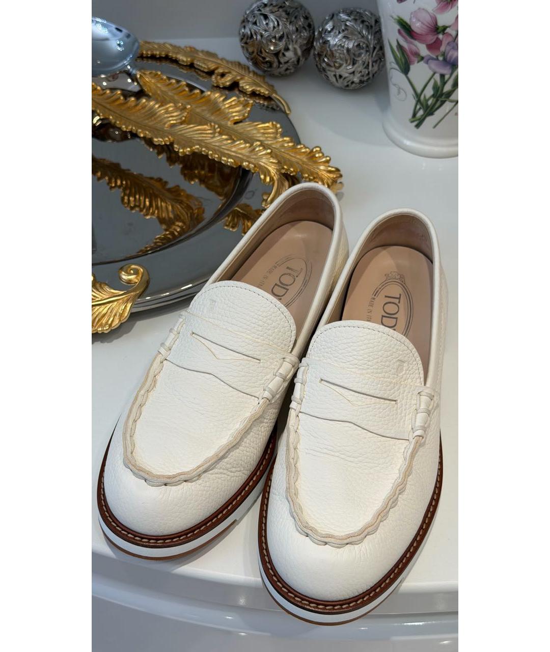 TOD'S Белые кожаные мокасины, фото 4