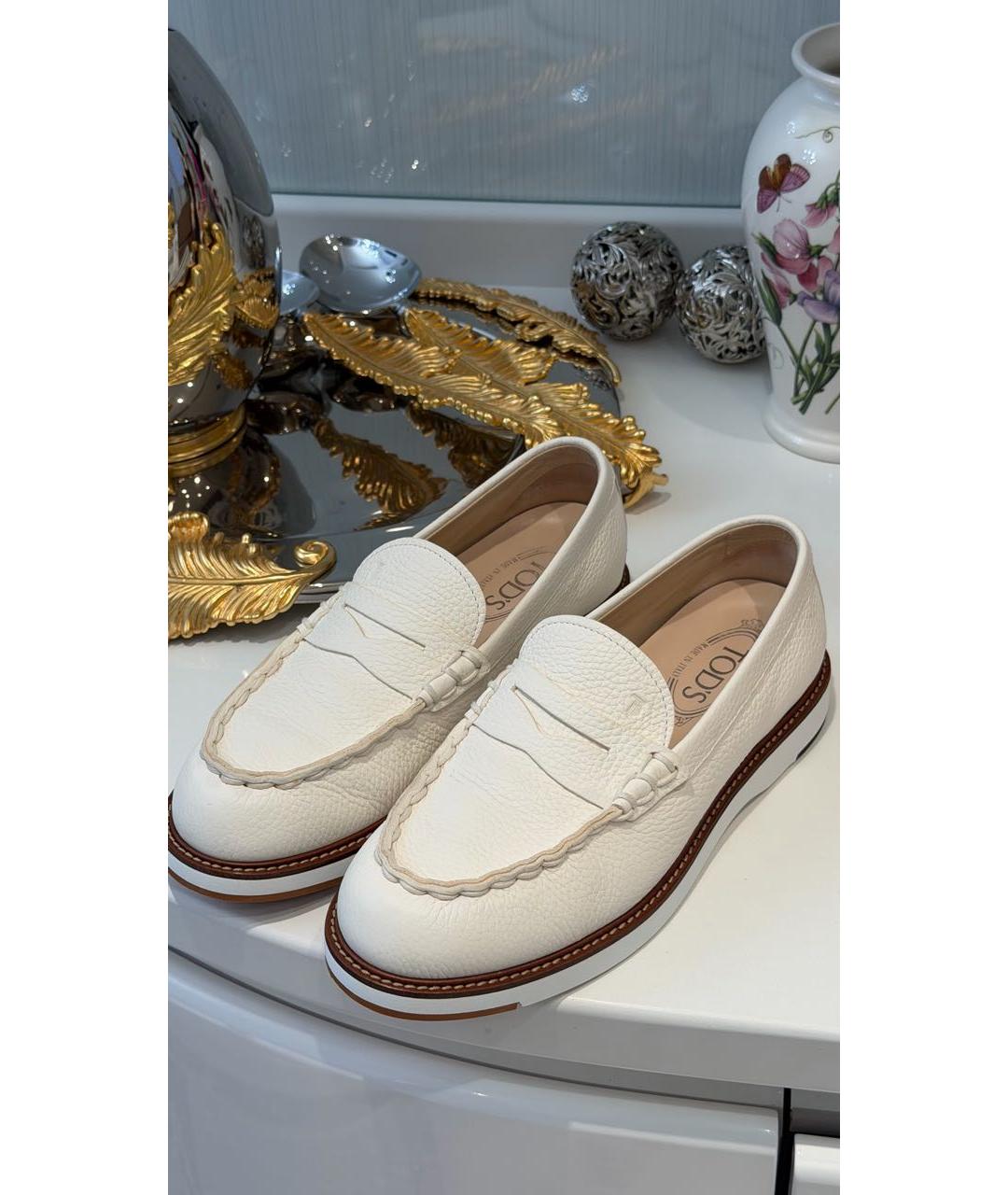 TOD'S Белые кожаные мокасины, фото 3