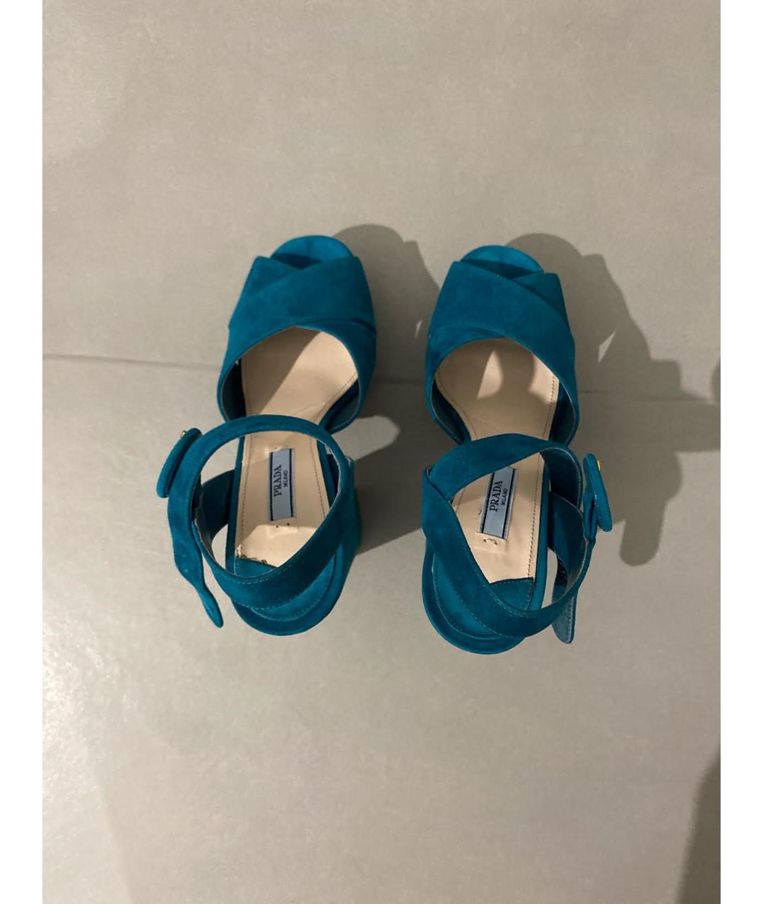PRADA Бирюзовые замшевые босоножки, фото 3