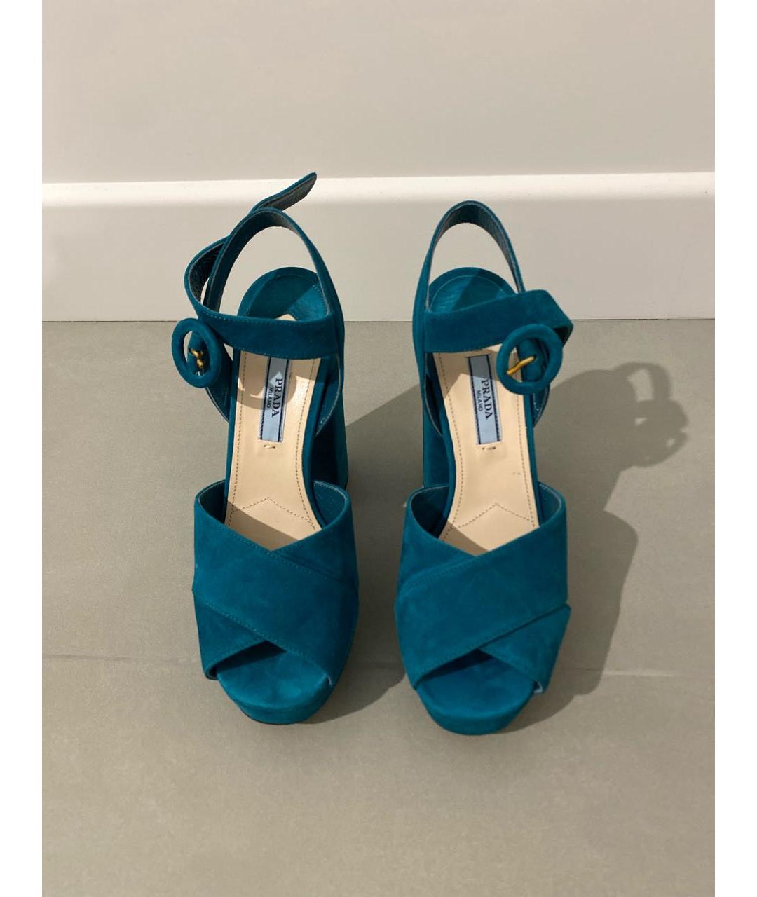 PRADA Бирюзовые замшевые босоножки, фото 2