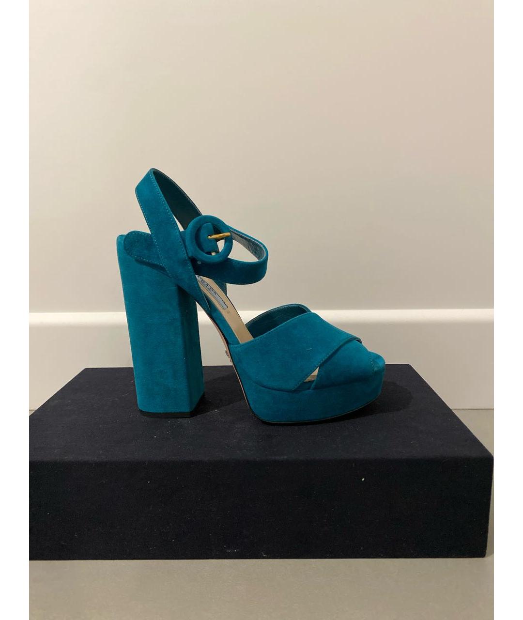 PRADA Бирюзовые замшевые босоножки, фото 9