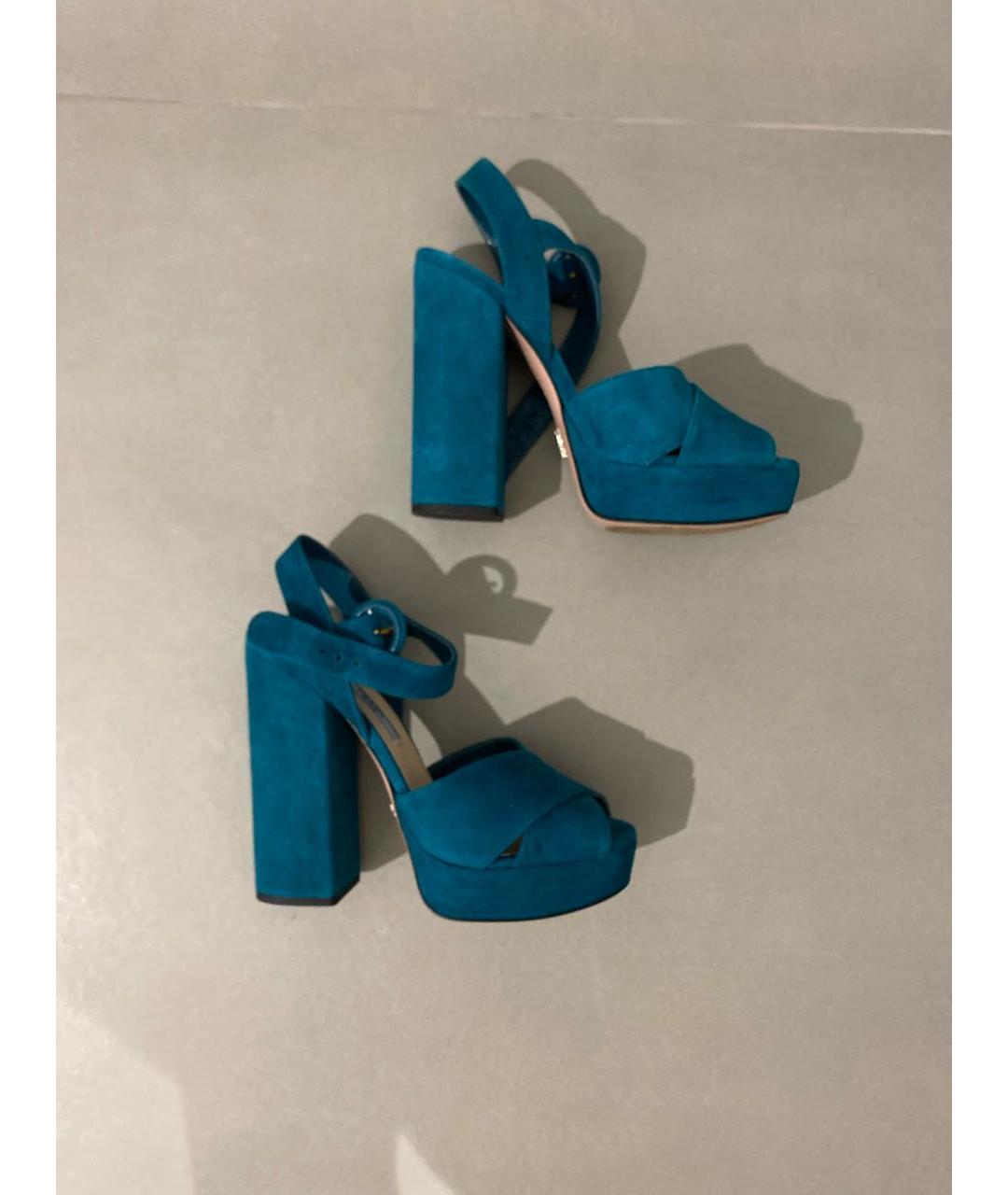 PRADA Бирюзовые замшевые босоножки, фото 6
