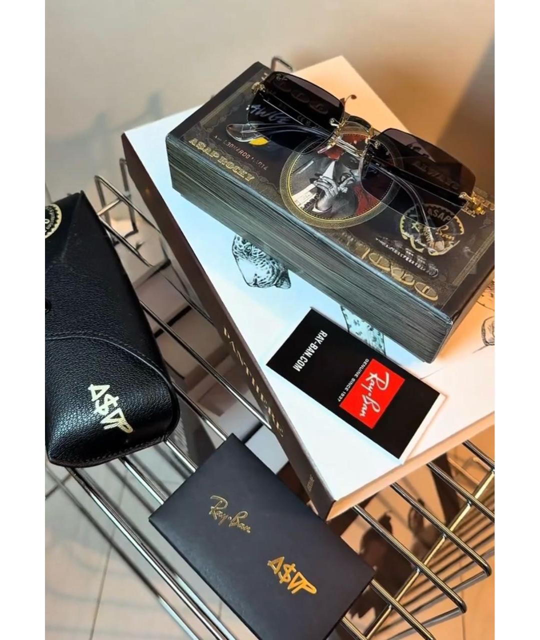 RAY BAN Темно-синие металлические солнцезащитные очки, фото 5