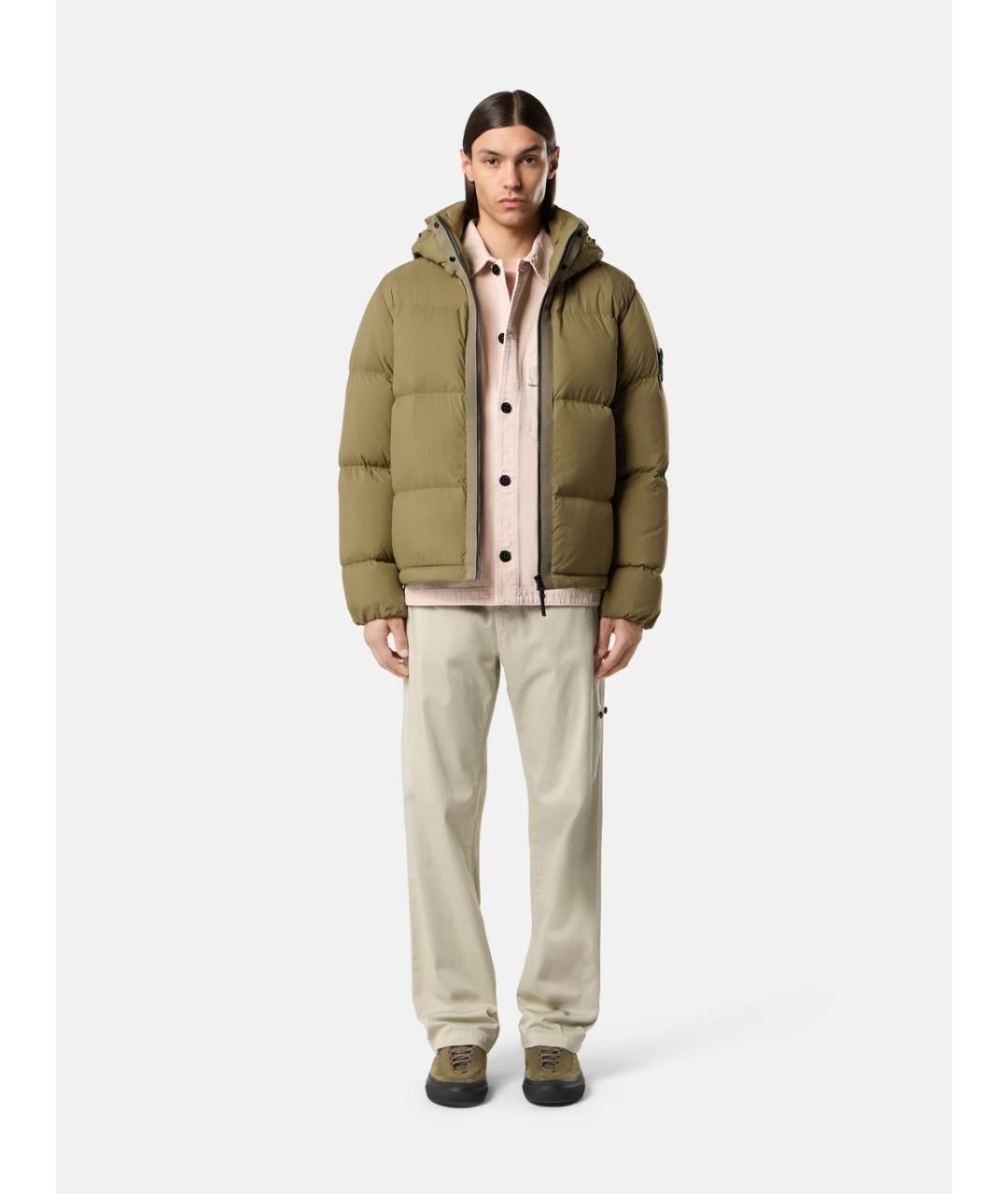 STONE ISLAND Хаки полиамидовый пуховик, фото 3