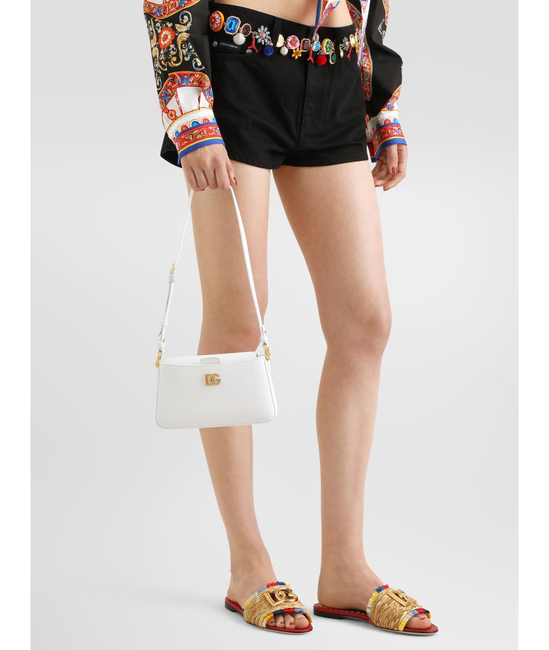 DOLCE&GABBANA Белая кожаная сумка через плечо, фото 3