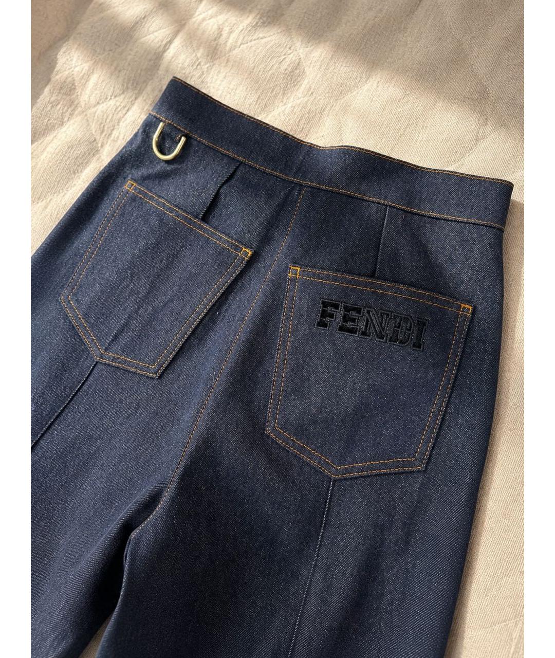 FENDI Темно-синие хлопковые прямые джинсы, фото 3