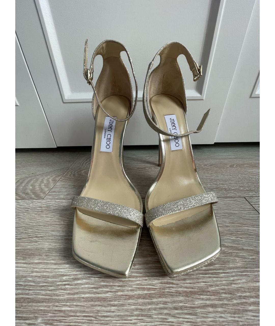 JIMMY CHOO Золотые кожаные босоножки, фото 5