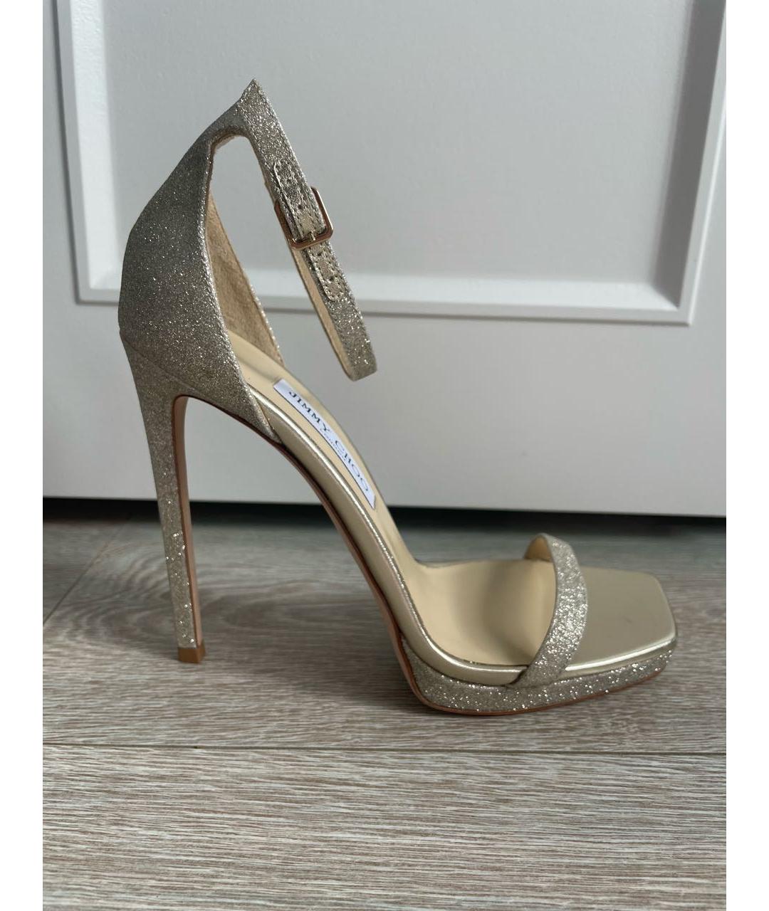 JIMMY CHOO Золотые кожаные босоножки, фото 6