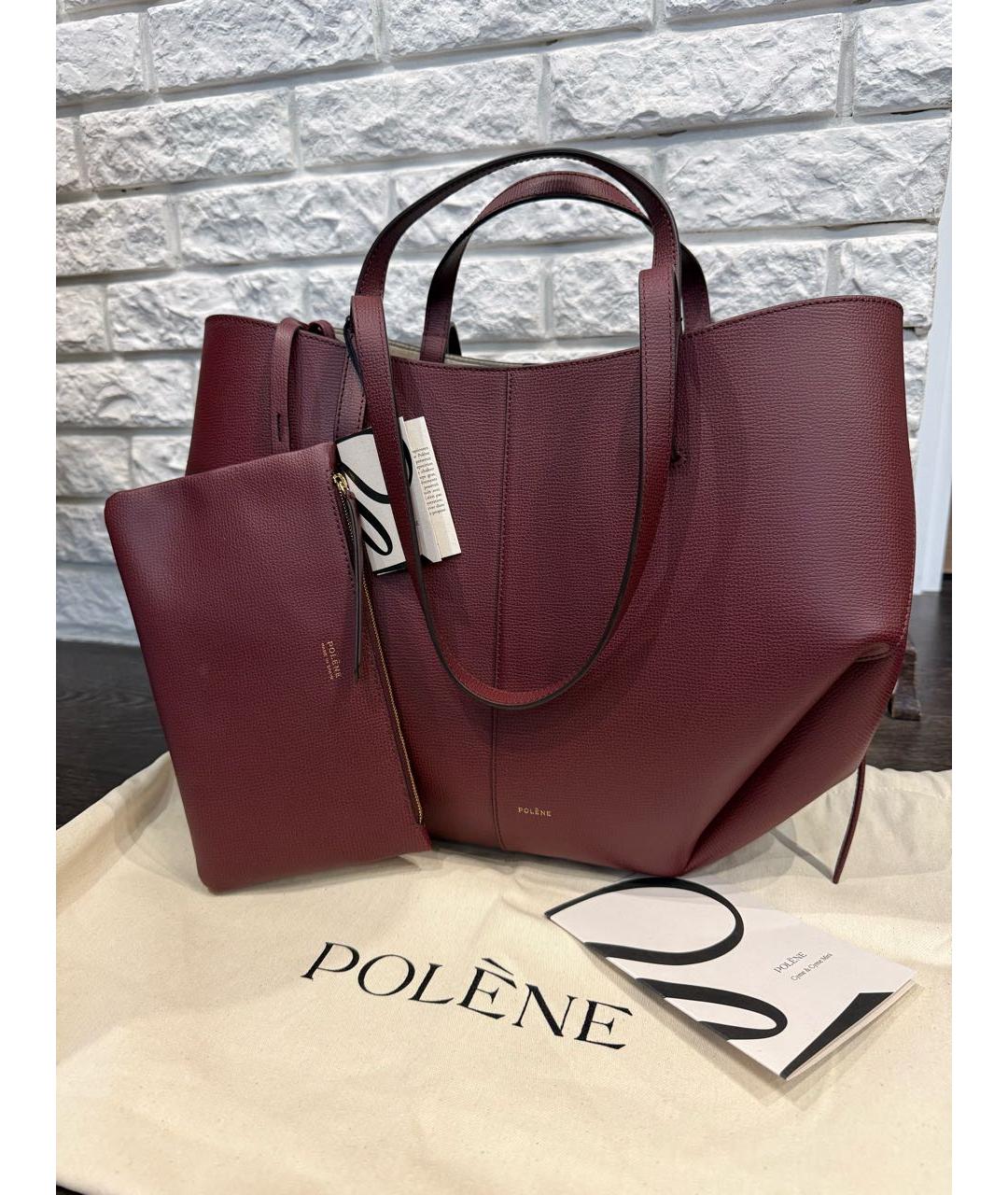 POLENE Бордовая кожаная сумка тоут, фото 5