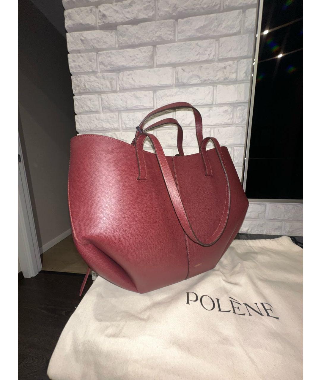 POLENE Бордовая кожаная сумка тоут, фото 2
