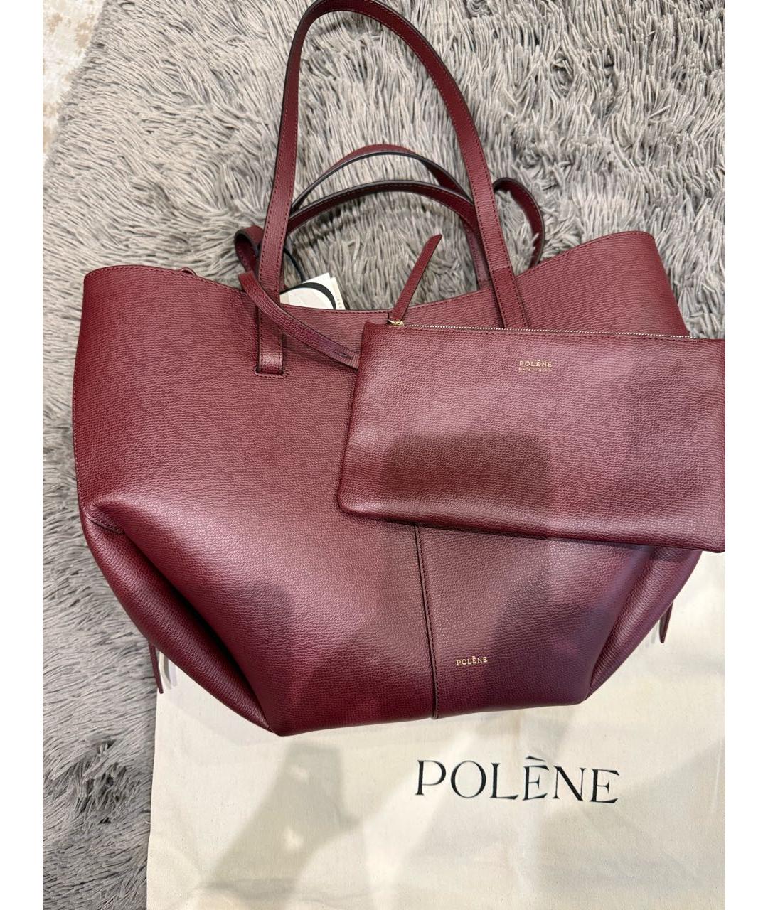 POLENE Бордовая кожаная сумка тоут, фото 8