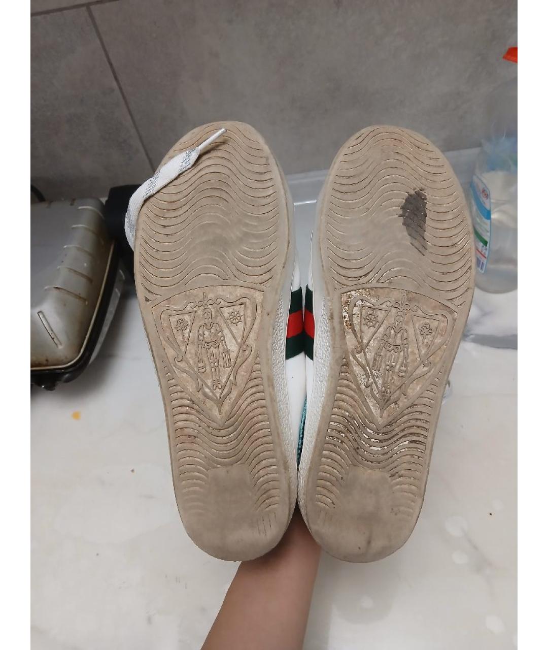 GUCCI Белые кожаные кеды, фото 5
